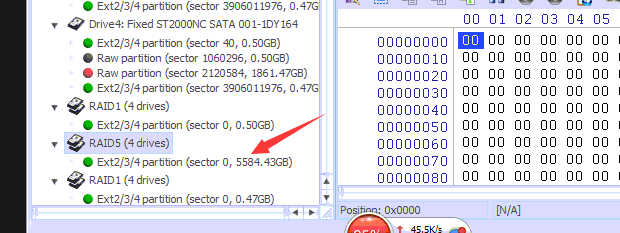 打开UFS后，在UFS中自动识别到一个5.5TB大小的RAID5.